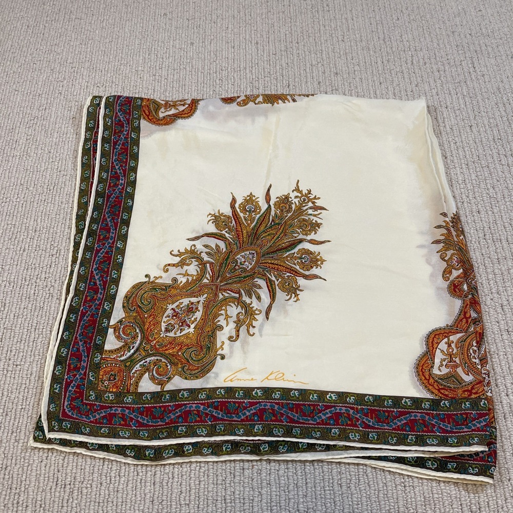 Vtg Anne Klein Signed Paisley Scarf Wrap 34x34